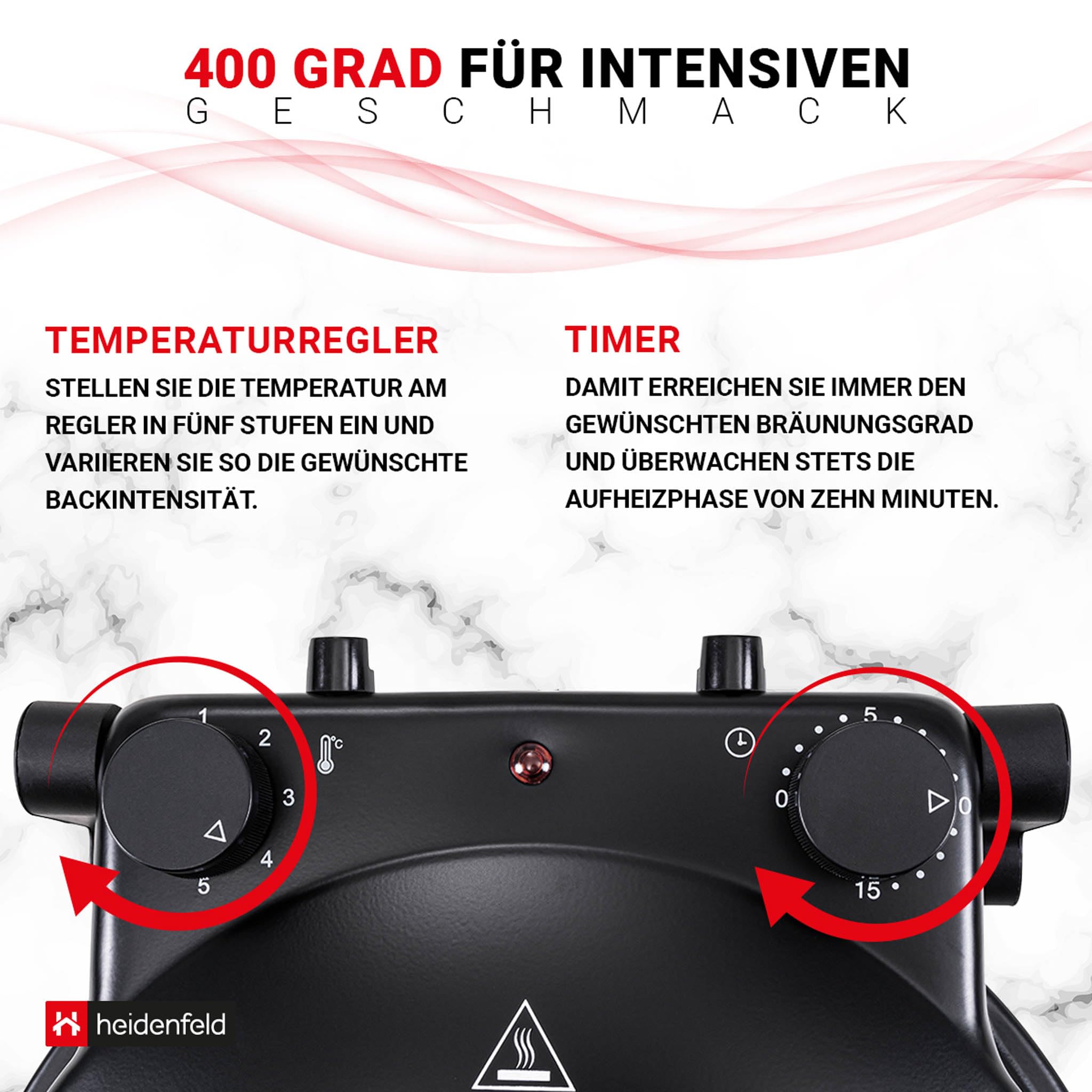 Heidenfeld Pizzaofen Napoli | 1200 Watt bis 400°C - Backofen - Pizzastein - Pizzaofen elektrisch - Pizza Ofen - Pizza Maker - Pizzamaker - Pizza Backofen - Elektro Pizzaofen - Elektrischer Pizza-Ofen